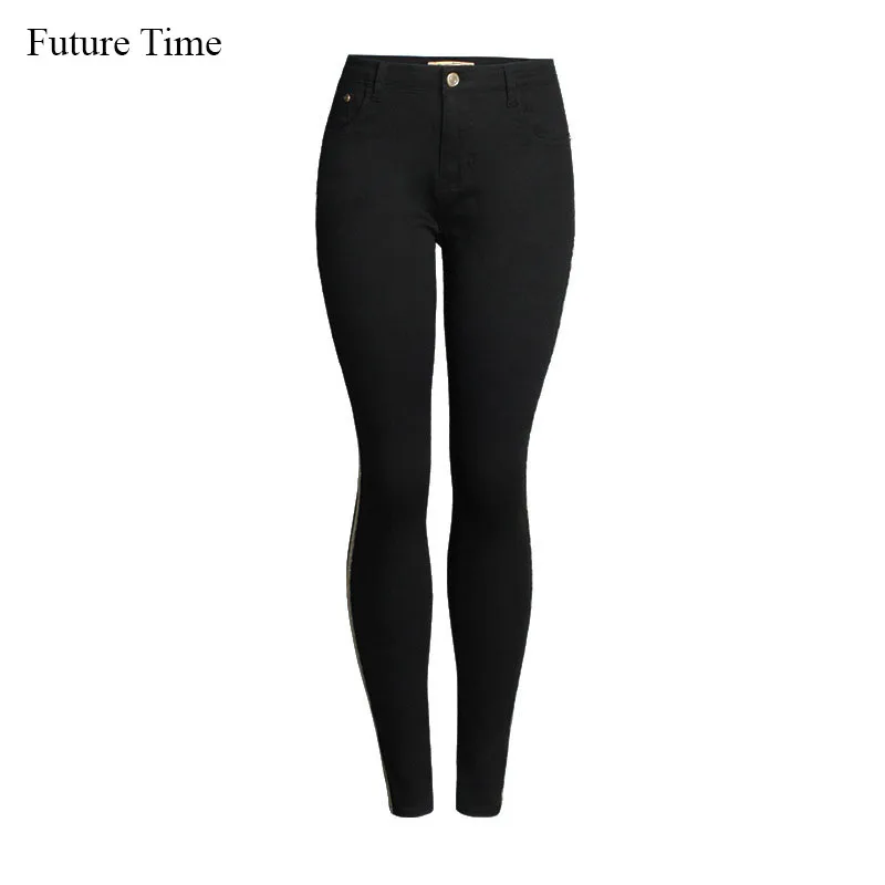 

Future Time Spliced Solid Jeans Black New High Waist Full Length Skinny Elastic Female Pencil Jeans Hot Sale Casual Jeans XK014