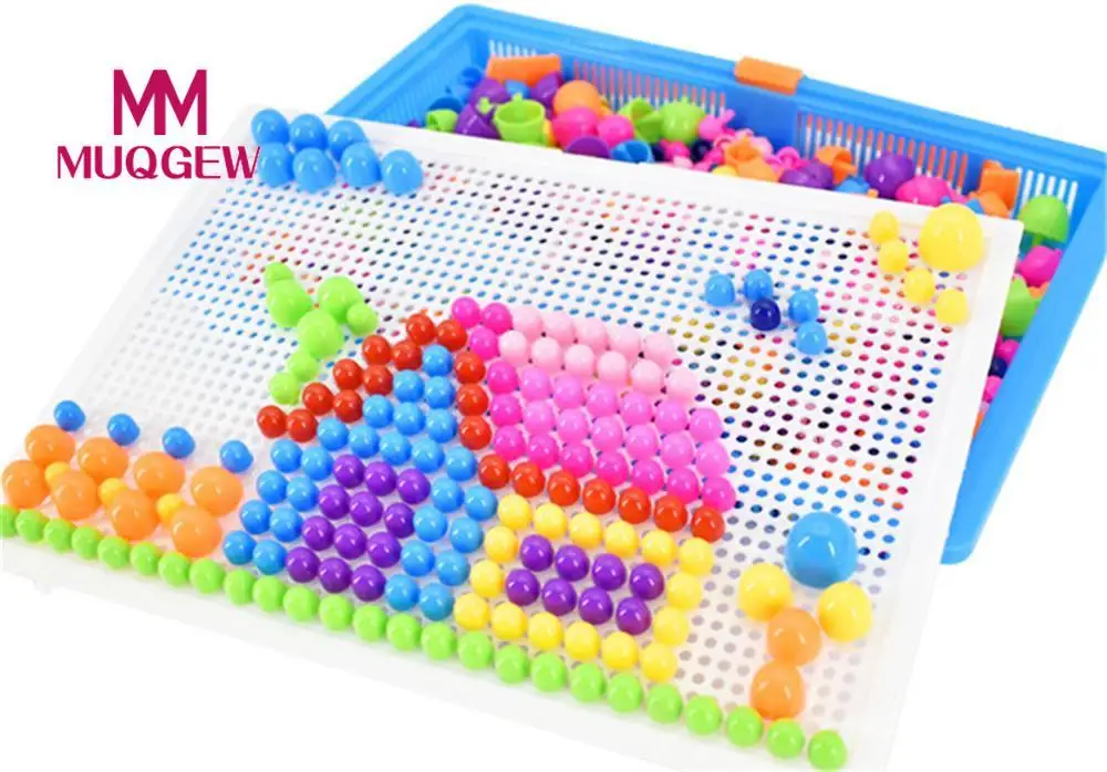 

MUQGEW Brand DIY Puzzle Toys 296 Tablets Qiaoqiao Variety Mushroom Nail Puzzle Board Intellectual Educational Mushroom Nail Toys