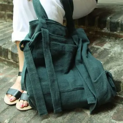 green Original Handmade National Women Shoulder Bag Green Cotton And Linen Canvas Bag Casual Literary Style Handbag Classic Simple Bag - Цвет: green