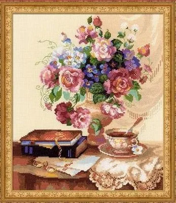CS-1698 Cross Stitch Kit Etude with Flowers Flower Tea Coffee Book riolis 1302
