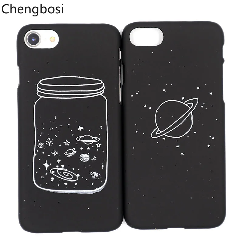 

Simple Personality Black Starry Planet Phone Cases for IPhone X XS MAX XR PC Matte Half-wrapped Case Glossy Matte 6s 7 8 Plus