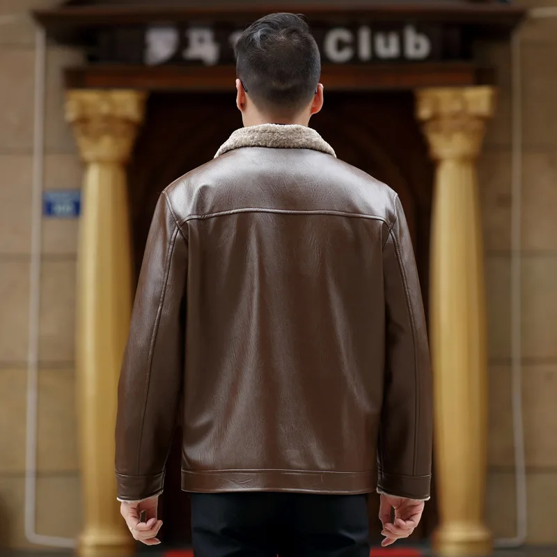 2019 New Mens Leather Jacket Men Coats Brand High Quality PU Outerwear Men Business Winter Faux Fur Male Jacket Fleece APU12