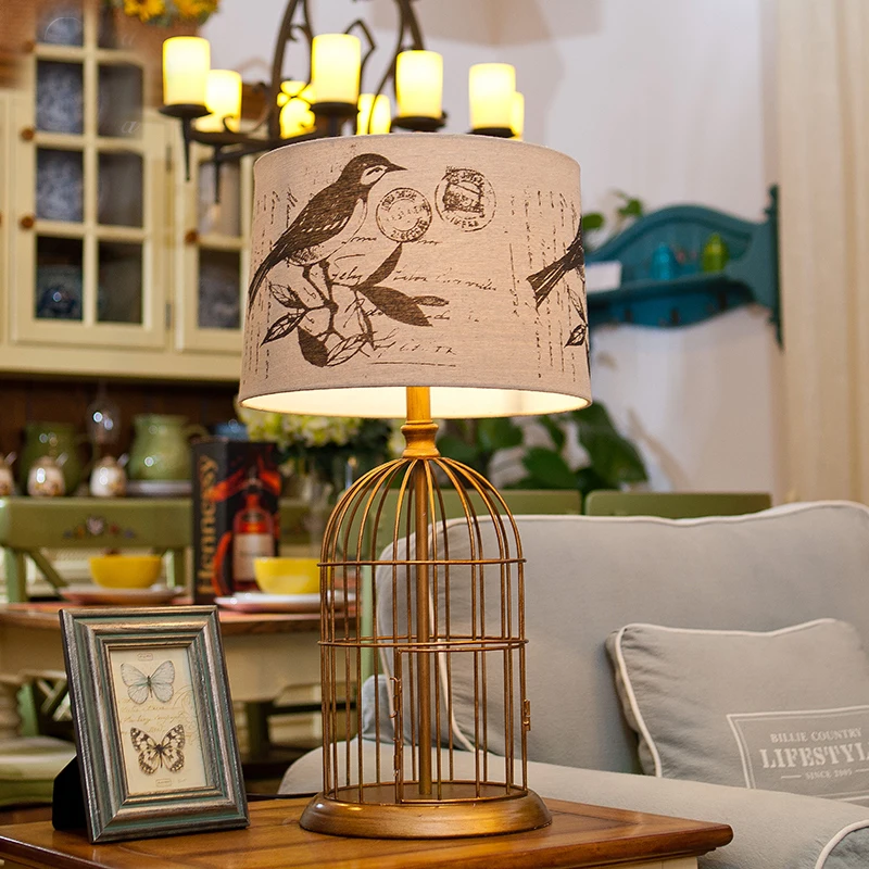 

Led Table lamp Lustre Birdcage Table Lamps For Living Room Bedroom Light Metal Desk Lamp Fabric Lampshade Home Lighting abajour