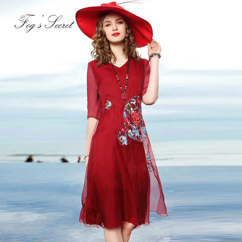 Zomer Vrouwen Vintage Echte Zijden Jurk Geavanceerde Chinese jurk geborduurd grote maat organza jurk Oorspronkelijke Ontwerp Zomer Vrouwen Vintage Echte Zijden Jurk Geavanceerde Chinese jurk geborduurd grote maat organza jurk Oorspronkelijke Ontwerp