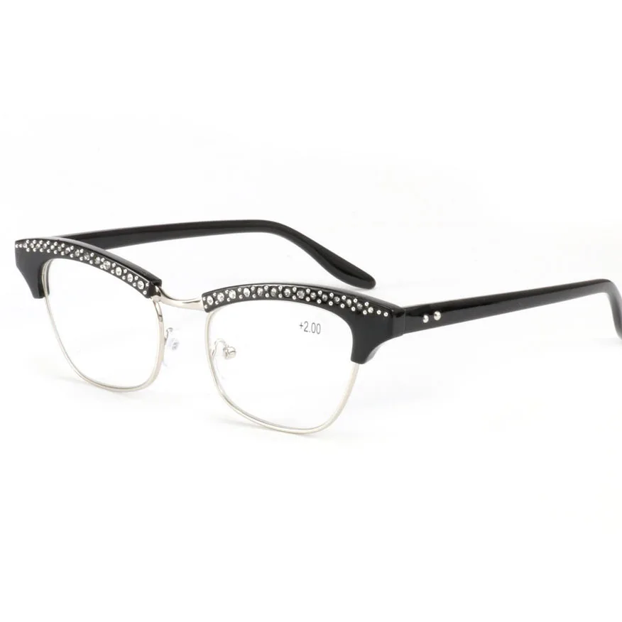 Gafas para lectura de ojos de gato elegantes de diamantes de imitación de cristal para mujer Gafas para lectura de ojos de gato elegantes de diamantes de imitación de cristal para mujer