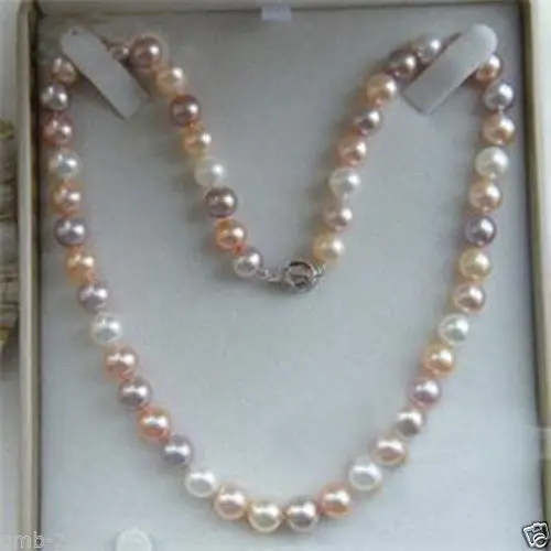 

FREE SHIPPING>>>@@ > Pretty 7-8mm Multicolor Freshwater Cultured Pearl Necklace 17" ^^^@^Noble style Natural Fine jewe &