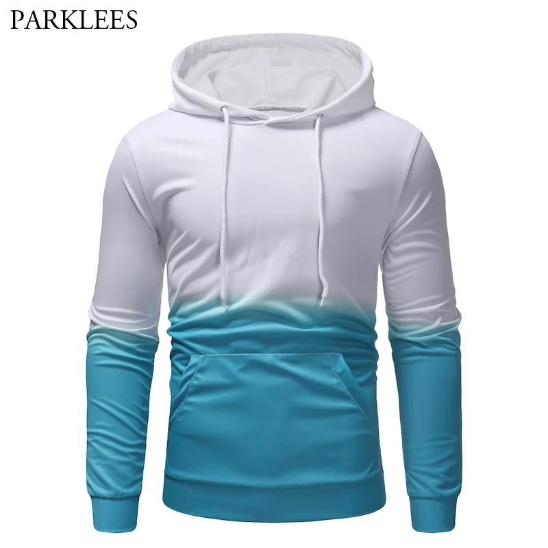 Fashion Gradient Color Print Hoodies Men 2018 Brand New