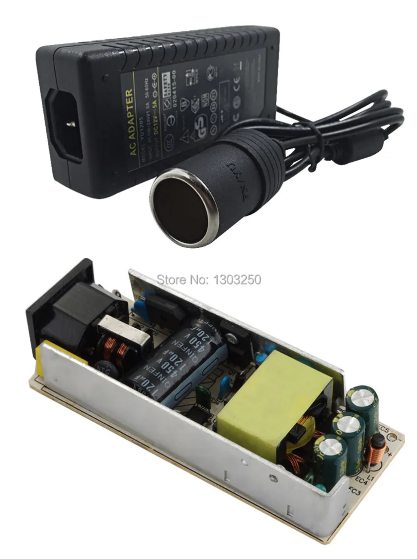 AC DC 12V 5A автомобильный прикуриватель адаптер питания 60W Переключатель для