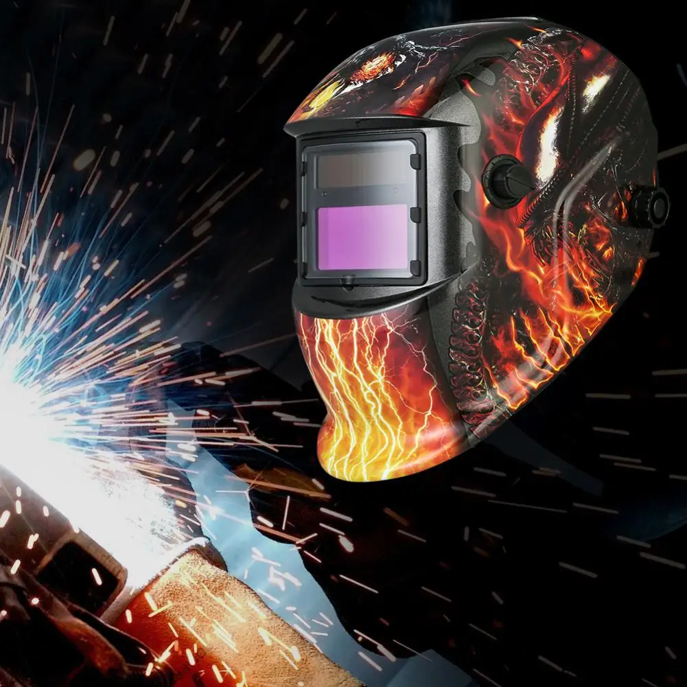 

Lighting Flame Print Power Auto Darkening Protective Head Eyes Welding Helmet Welding Shield