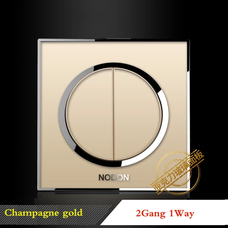 Шампань золото переключатель гнездо типа 86 бытовой выключатель розетка панель полный набор 23 вида переключатель розетка акриловая стеклянная панель - Цвет: 2Gang 1Way