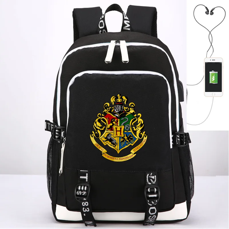 Magic Shool Slytherin Gryffindor наушники USB Jack для мальчиков и девочек школьная сумка для женщин рюкзак для подростков холщовый мужской рюкзак