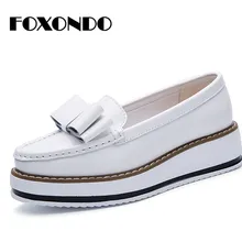 Foxondo Осенняя женская повседневная обувь на толстой подошве; натуральная кожа; женская обувь на платформе с каблуком; туфли на плоской подошве; женские слипоны; сандалии без застежки с бантом, на толстой мягкой подошве shoes362