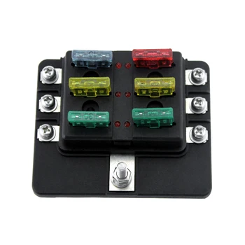 

6 Way Blade Fuse Box Holder Standard Blade Fuse Blocks LED Indicator 10Pcs Fuses 10Pcs Terminals for Car Boat Caravan 12V 24V