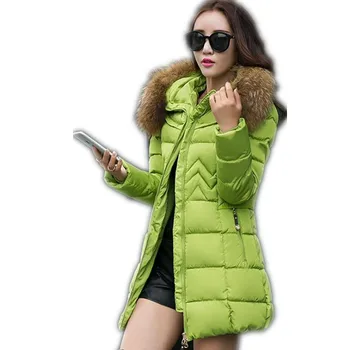 

2019 Simple Winter Women Down Cotton Medium-Long Jacket Parka Female Hooded Fur Collar Slim Size S-3XL Outerwear Warm ParkaCQ521