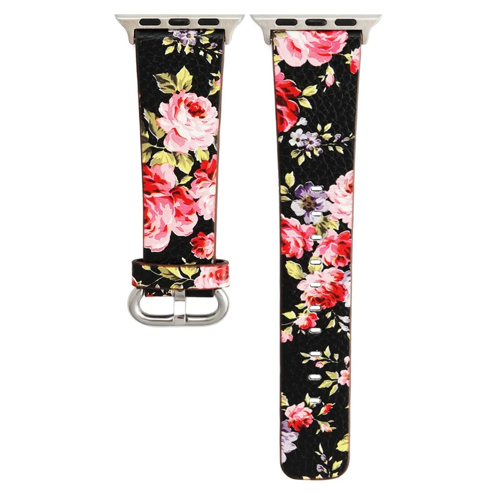 

manufacturer genuine Leather Loop for iwatch 4 3 2 1 Strap for Apple Watch Band 38mm 42mm 40mm 44mm Flower Design