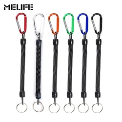 6PCS Aluminum Alloy Carabiner Keychain Rope Wire Steel Inside Coiled Missed Rope Rod Protector Elastic Rope Fishing Lanyards