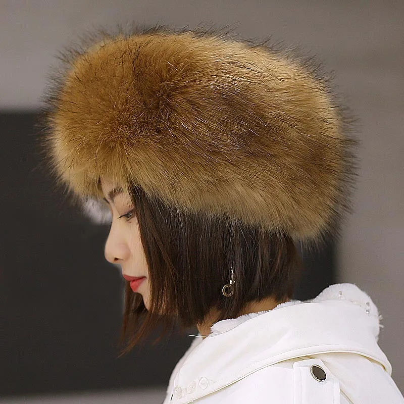 Man Women Fur Hats Tick Fuffy Warm Fox Fur Hat Headband Autumn Winter Russian Thick Fashion Hat mens winter bomber hats