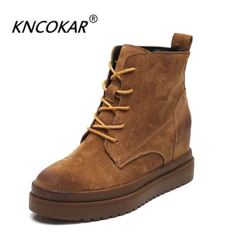 

KNCOKAR Genuine Leather Boots For Women 2018 Autumn/Winter New Uplift Martin Boots In Style With Thick Bottom Short Boots x1009