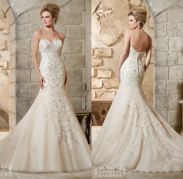 sparkle beaded luxuriant pearls ivory mermaid wedding dress cheap
