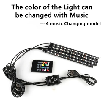 

4pcs Car RGB LED Strip Interior Light Multicolor Music Atmosphere Sound Active Function LED Strip LED Lighting with USB Port