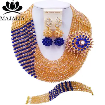 

Majalia Fashion Classic Nigeria Wedding African Beads Jewelry Set Gold ab Crystal Necklace Bridal Jewelry Sets 10CZ0029