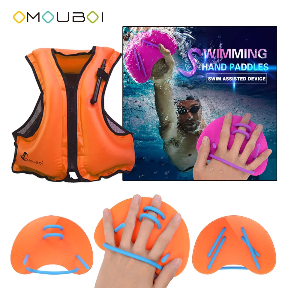 OMOUBOI Orange Silicone String Swim Hand Web Gloves Blade Paddles With