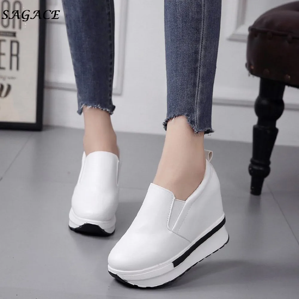 CAGACE shoes women Fashion Quality Women's Spring Flatform Shoes Solid Wild Round Toe Students Casual Shoes zapatos mujer - Цвет: White