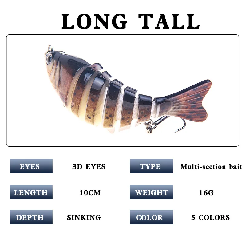 Swimbait Hard Fishing Lures Artificial Bait 100mm 16g Swimbait Minnow Quality Professional 3D Eyes Multi-Section Bait Winter 