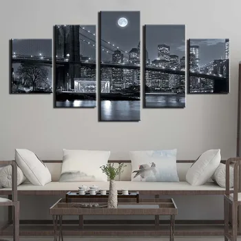 

Painting On Canvas Wall Art HD Prints 5 Pcs City bridge Posters Wall Pictures for Living Room Artwork Home Decor