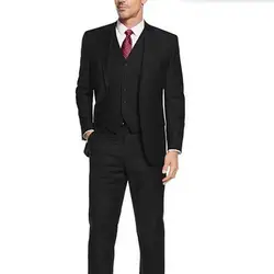 Классический высококачественный мужской костюм черный отворот однобортный Мужские офисные костюмы и жениха платье (Пиджак + брюки) + жилет)