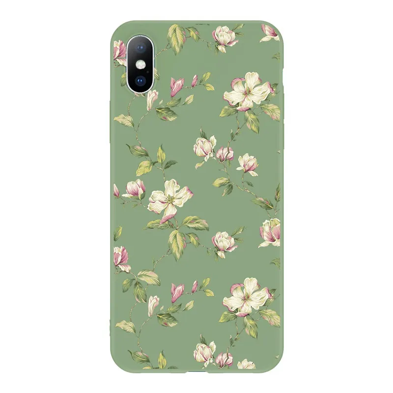 Lovebay чехол для телефона для iPhone 11, 6, 6 s, 7, 8 Plus, X, XR, XS, 11Pro, Max, 5, 5S, милый цветок розы, мягкий ТПУ чехол для iPhone X - Цвет: Зеленый