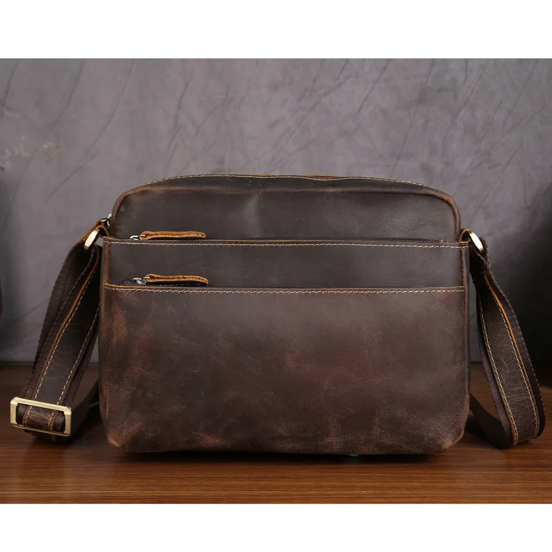 

Daffdoil Messenger Bag Men Genuine Leather Real Cow Leather Flap Man Vintage Designer Handbag Student Bag For Tablet Laptop
