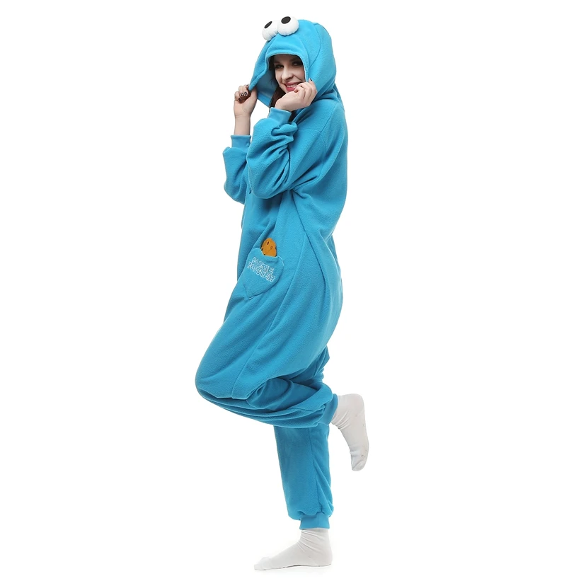 Adults Polar Fleece Kigurumi Cookie Monster Women Cosplay Costume