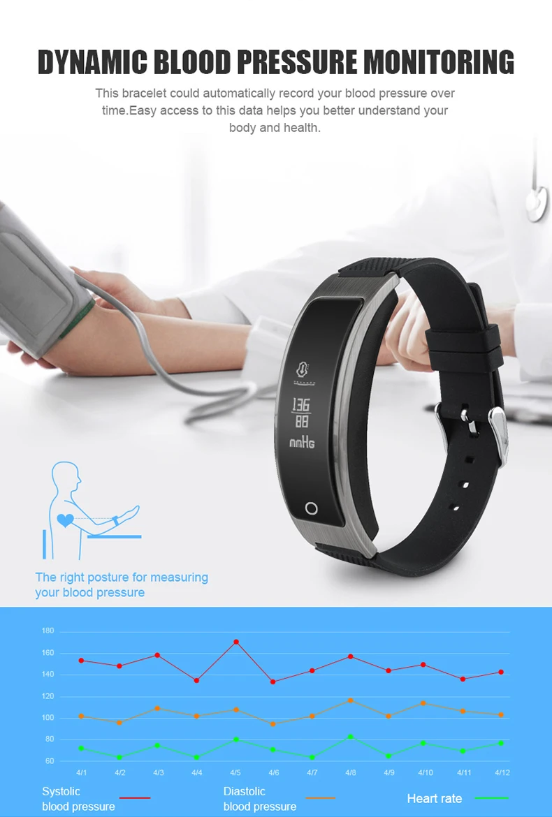 Heart Rate Monitor I8 Bluetooth Blood Oxygen Wristband Ambulatory Blood Pressure Bracelet