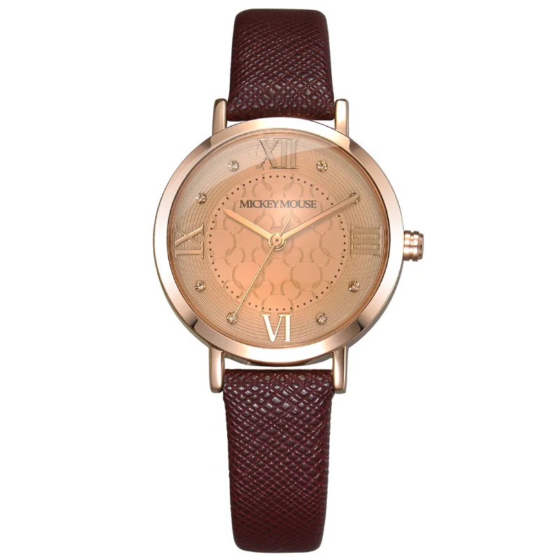 

woman watches Disney brand Mickey mouse ladies clocks genuine leather diamond woman watch female wristwatches quartz waterproof