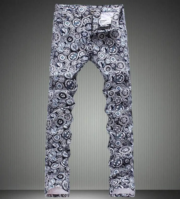 

New New Vintage Print Denim Trousers Fashion Slim Jeans