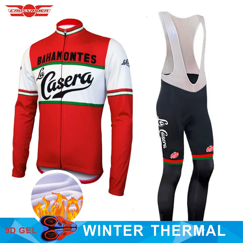 Ретро велосипедная майка 9D брюки набор MTB Зимняя велосипедная одежда Ropa Ciclismo термо флисовая велосипедная Одежда Мужская одежда для велоспорта - Цвет: Jersey and bib pant