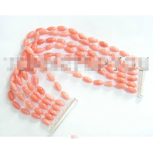 

Free shipping >>>>>>NATURAL 8" 6ROW RICE PINK CORAL BRACELET 925 SILVER CLASP E125