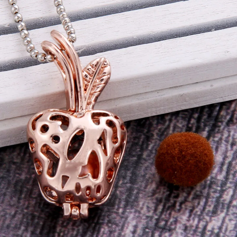 

2 colors Apple shape Aroma Diffuser Necklace Perfume Essential Oil Diffuser Aromatherapy Pendant Necklace Pearl cage Pendant