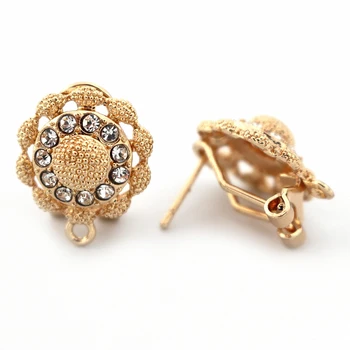 

African Earrings Post with Loop Connector Filigree Paved Rhinestone Findings DIY Metal Indian Middle East Women Wedding Earrings