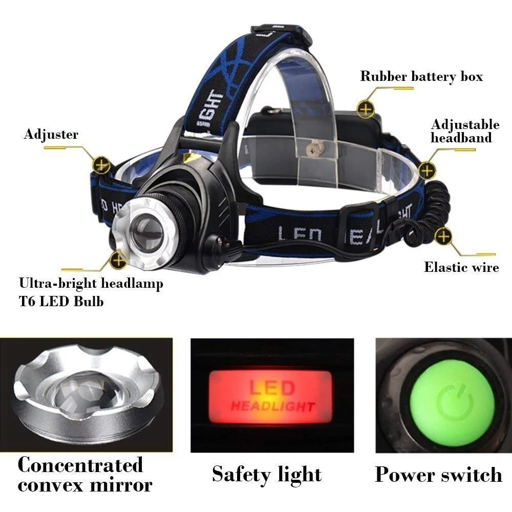 TL900 светодиодный налобный фонарь T6/L2/V6, головной светильник с зумом, водонепроницаемый светильник-вспышка, перезаряжаемый аккумулятор, три режима переключения, мигающий светильник для кемпинга