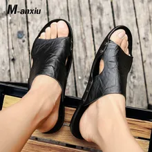 M-anxiu/ г. Летние модные открытые пляжные дышащие сандалии без шнуровки мужские тапочки для отдыха с нескользящей подошвой из термопластичной резины с открытым носком