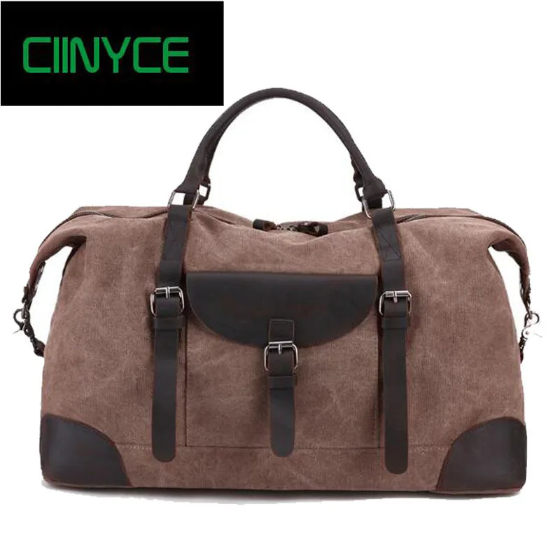 

2018 New Original Brand Vintage Canvas Crazy Horsehide Cowhide Large Capacity Men's Bags Shoulder Travel Duffels Tote