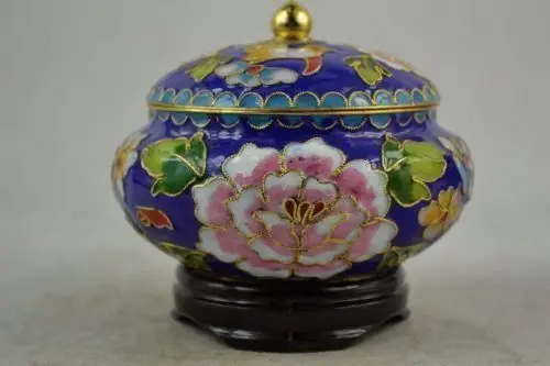 

SUPERB OLD DECORATION BRASS & ENAMEL Cloisonne STORAGE POT / JAR&CIRCULAR BASE
