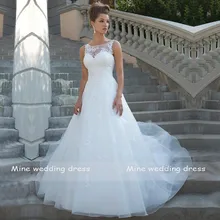 Свадебное платье с глубоким вырезом и кружевной аппликацией, без рукавов, Vestidos de Novia, с коротким шлейфом, Винтаж свадебное платье, ТРАПЕЦИЕВИДНОЕ свадебное платье