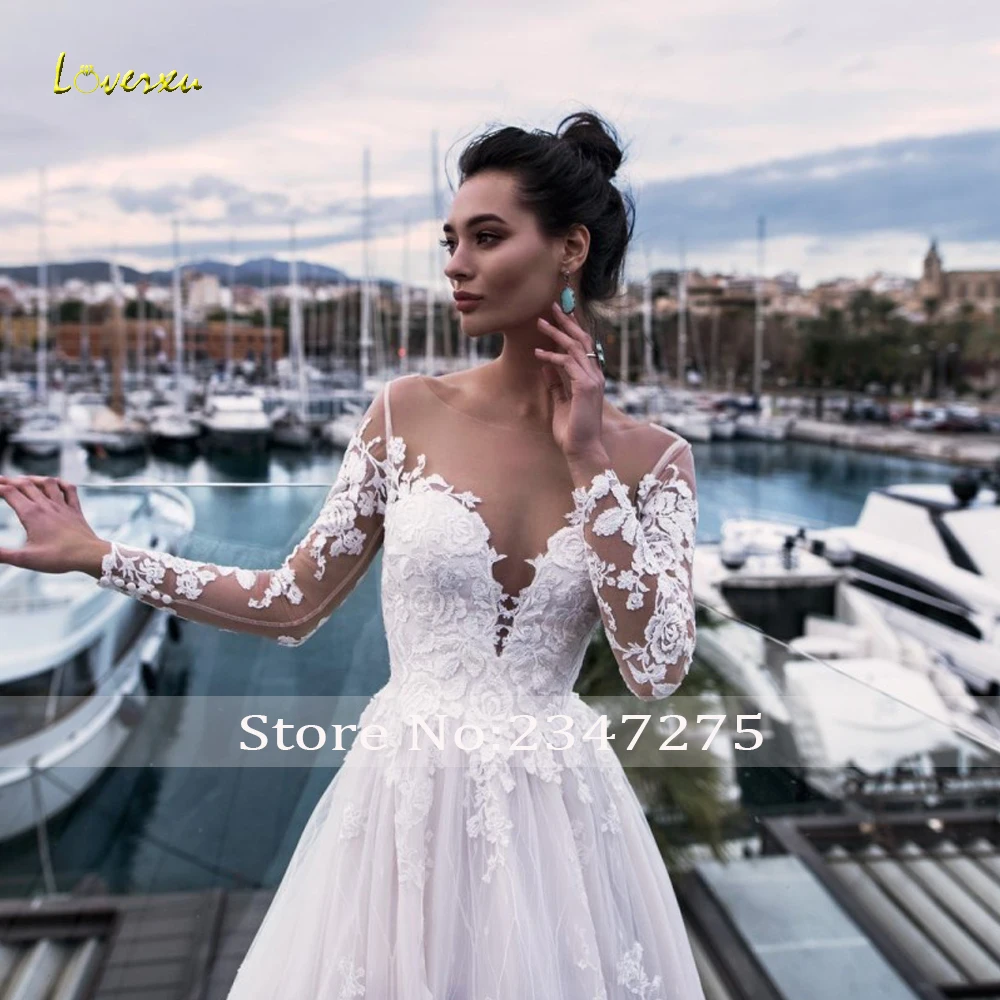 Элегантное loverxu с длинным рукавом Кружева винтажные Свадебные платья 2019 эффектное с открытой спинкой и аппликацией бисером суд Поезд линии