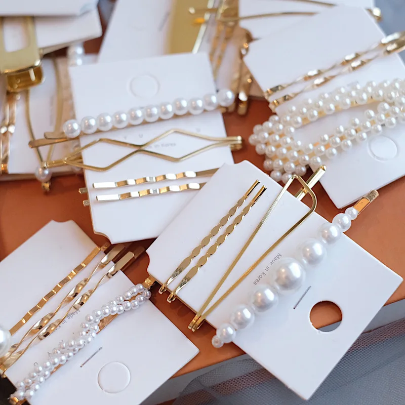 

Popular Fashion korean more style combination sets of pearl metal female hairpin gold hair clip hair accessories Women hairpin
