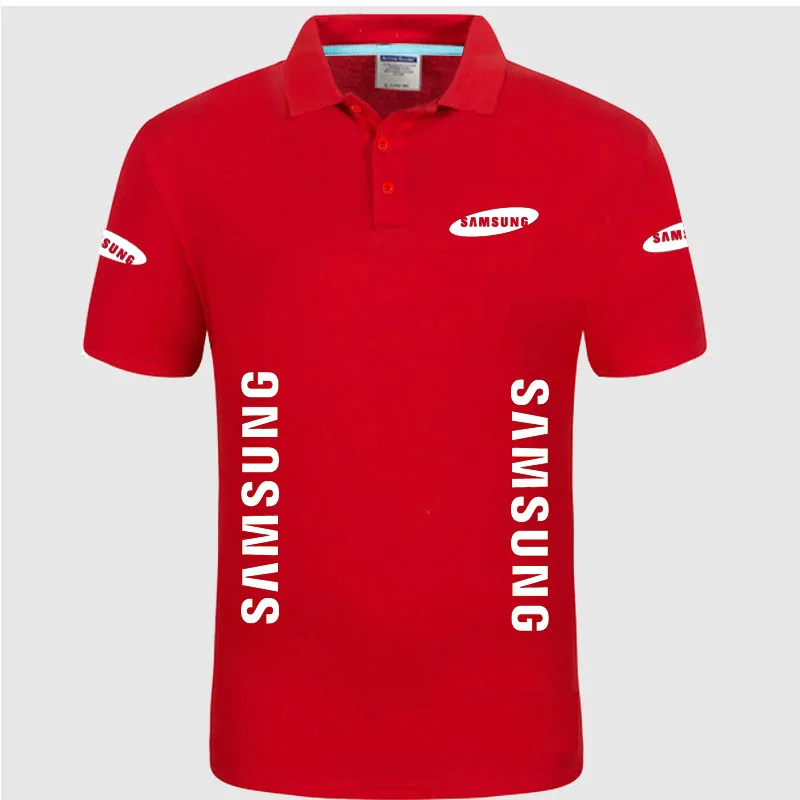 Летняя Высококачественная брендовая рубашка поло с логотипом samsung, рубашка с коротким рукавом, модная повседневная Однотонная рубашка поло, рубашки унисекс - Цвет: Красный
