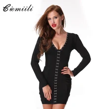 CIEMIILI 2017 New Arrival Spring Fashion Women Bodycon Bandage Dress Long Sleeve Button V-neck Club Party Vestidos Free Shipping