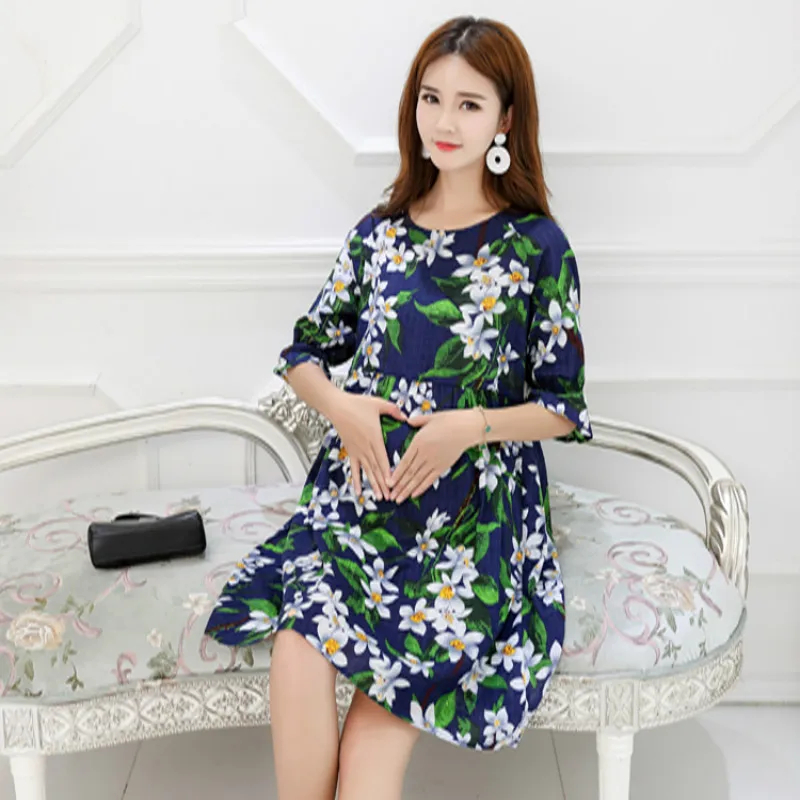 

Fashion printed linen Maternity Dresses Clothes for Pregnant women Summer Causal Maternity Dress Floral Pregnancy Party Clothing